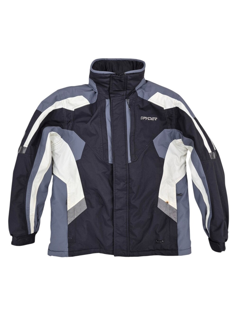 Spyder ski jacket men's large black gray zipper pockets hidden hood